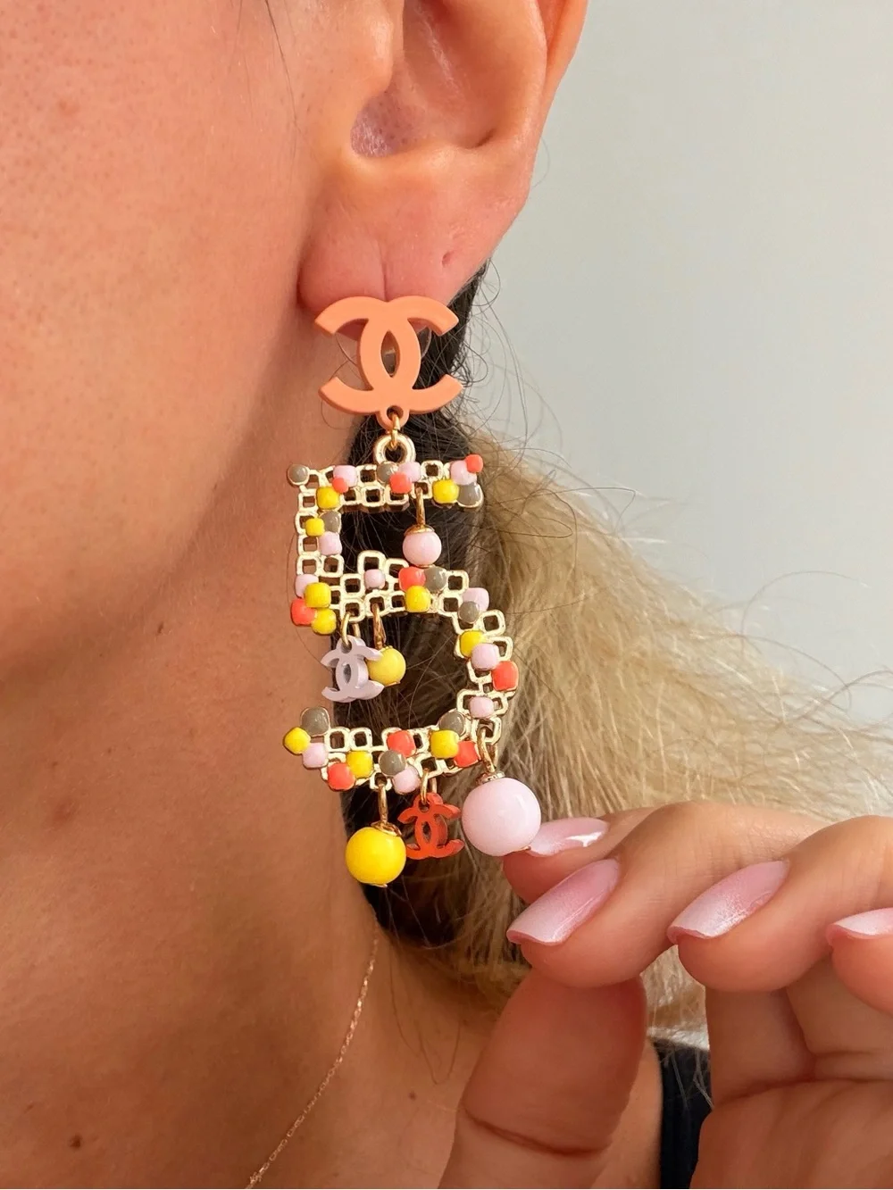 CHANEL CC Logo Colorful Charm Statement Earrings